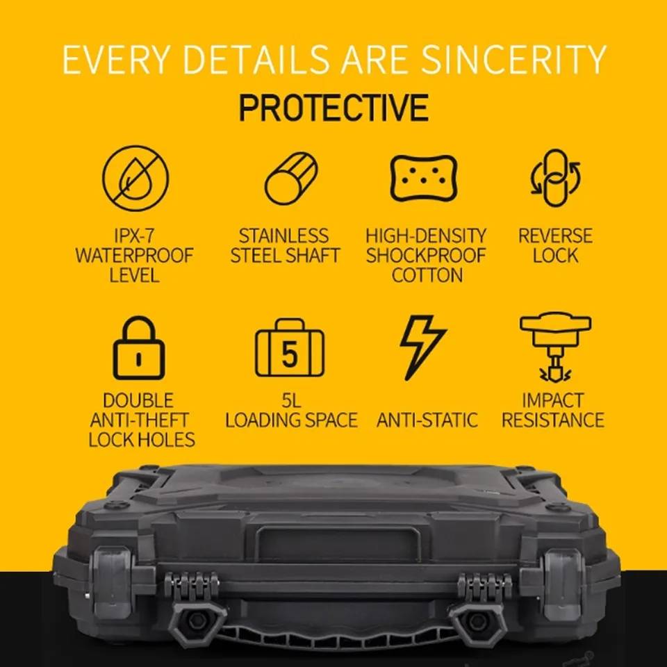 New.กล่องอุปกรณ์ขนาด 12.6 นิ้ว ◾ผลิตจากวัสดุ Polymer เกรดคุณภาพ ◾Case กันกระแทก / กันน้ำ ◾ภายในมีฟองน้ำรังไข่(บน) / Pre cubed (ล่าง) ◾สำหรับใส่อุปกรณ์ต่างๆ ◾ขนาดภายนอก 320*280*85 mm ◾ขนาดภายใน 304*225*75 mm ◾ น้ำหนัก 0.65 kgs