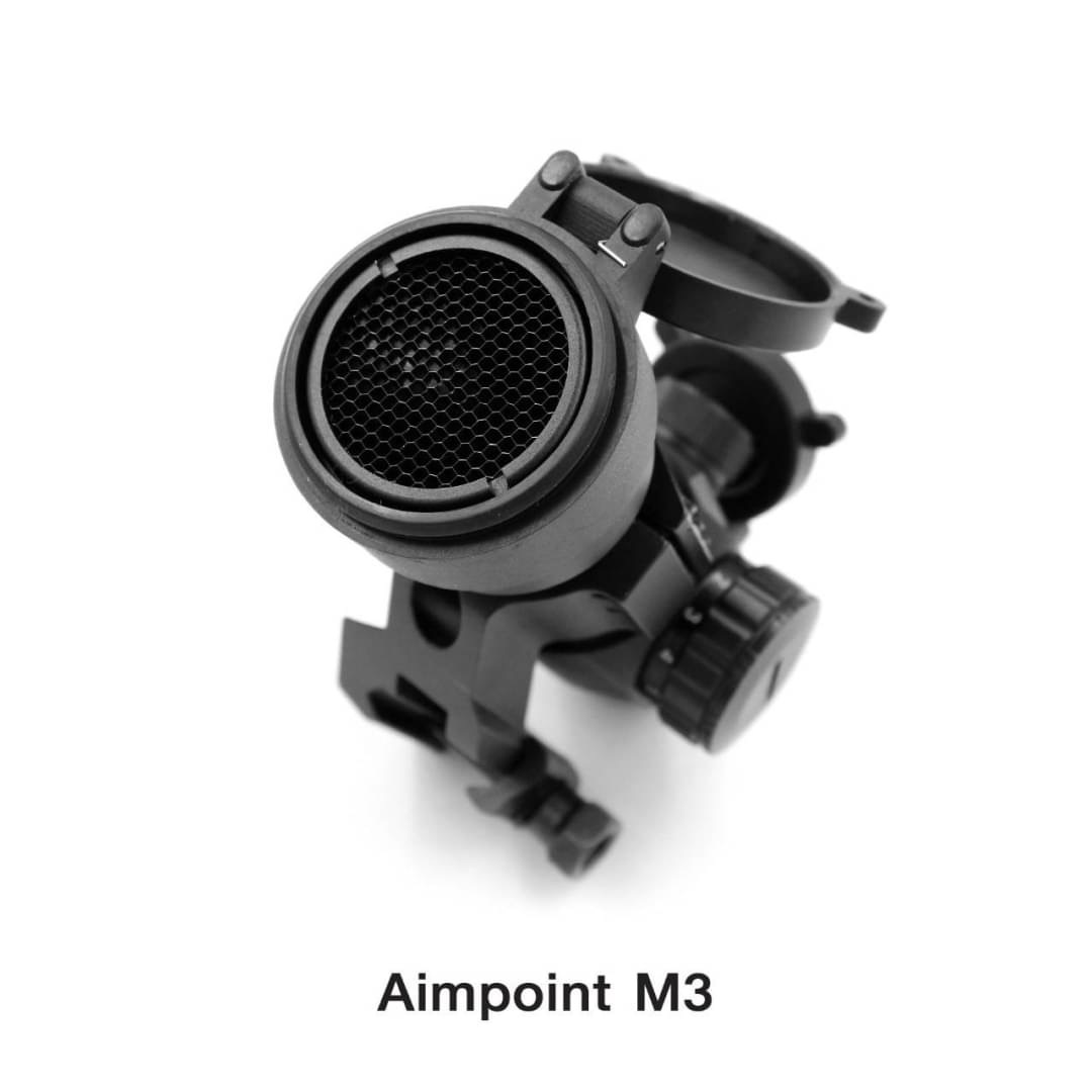 Dot Aimpoint M3 RD3000 ตัวเรือนผลิตจาก Aluminium ทำสีผิว Anodized สวยงาม ดอทสีเขียว / แดง ปรับความสว่างได้ 5 ระดับ ตัวศูนย์ปรับในได้ มีฝาปิดมิดชิด ฝากระดกทั้ง 2 ข้างและมีแผ่นกันกระแทกเลนส์ มาพร้อมขา ยกสูงระดับสายตา เล็งง่าย ขายึดจับขนาด 20 mm. ยึดราง Pica