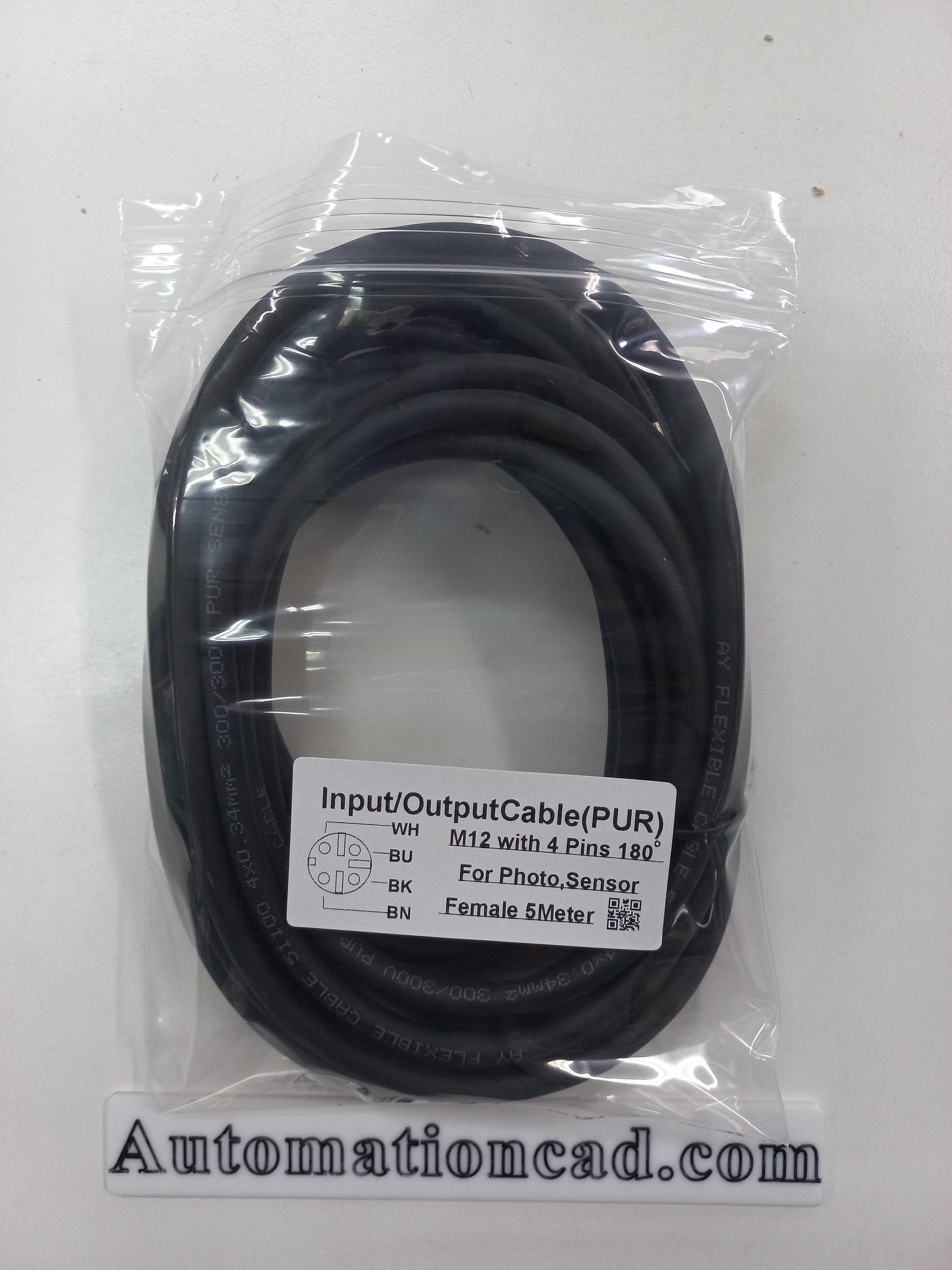 สายพร้อม CONNECTOR (PUR) แบบตรง เกลียว M12 ตัวเมีย แบบ 4 ขา ยาว 5m.