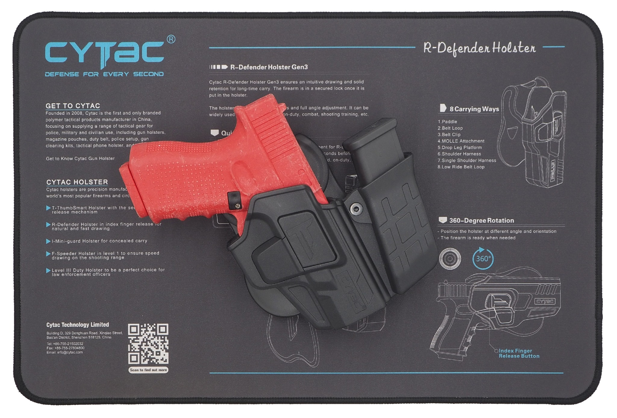 ซองพกนอกปลดนิ้วชี้ + แม็ก Cytac ⚓ ผลิตจากวัสดุ Polymer เกรดคุณภาพ ⚓ ซองถูกออกแบบให้ปลดล็อคนิ้วชี้ (Level 2) ใช้งานปลอดภัย ⚓ ด้านหลังเป็นเพลทเหน็บเข็มขัด ชนิดพิเศษ มีแผ่นยางเสริม เพิ่มความหนืด ⚓ สามารถถอดเพลทเหน็บออก เพื่อใช้กับ