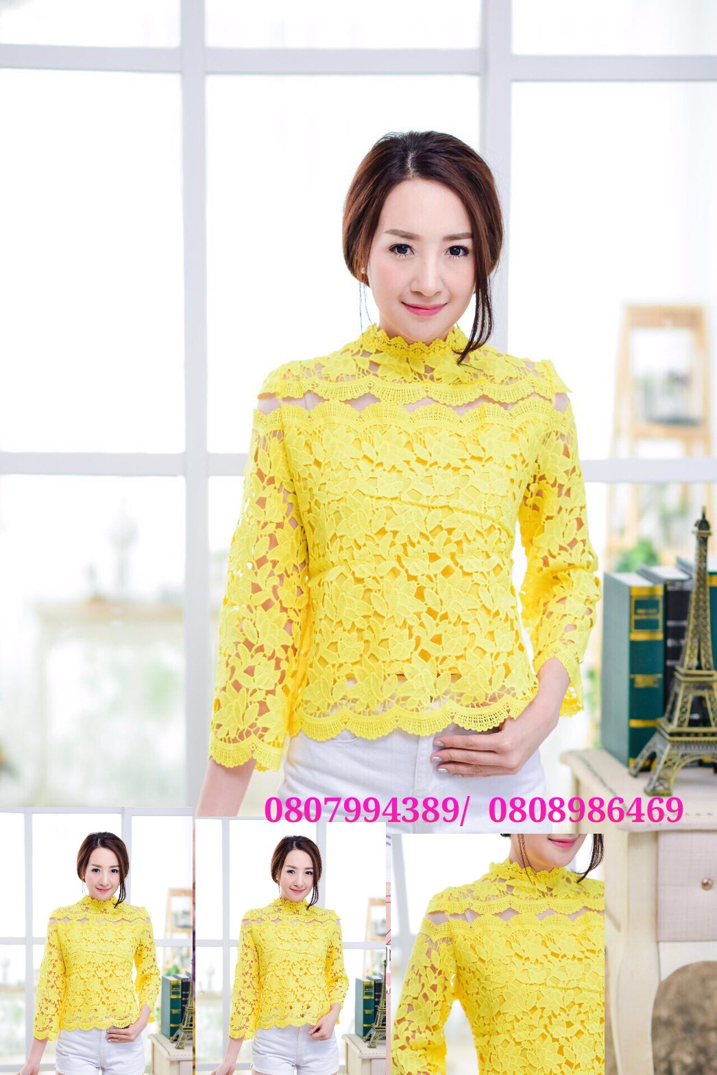 เสื้อลูกไม้สไตน์เกาหลีสีเหลือง เสื้อลูกไม้สไตน์วัยรุ่นสีเหลือง เสื้อใส่ผ้าซิ่น เสื้อลูกไม้แขนยาว5 ส่วน เสื้อลูกไม้ใส่กับผ้าถุงสีเหลืองสวยๆ สีเหลือง L=34