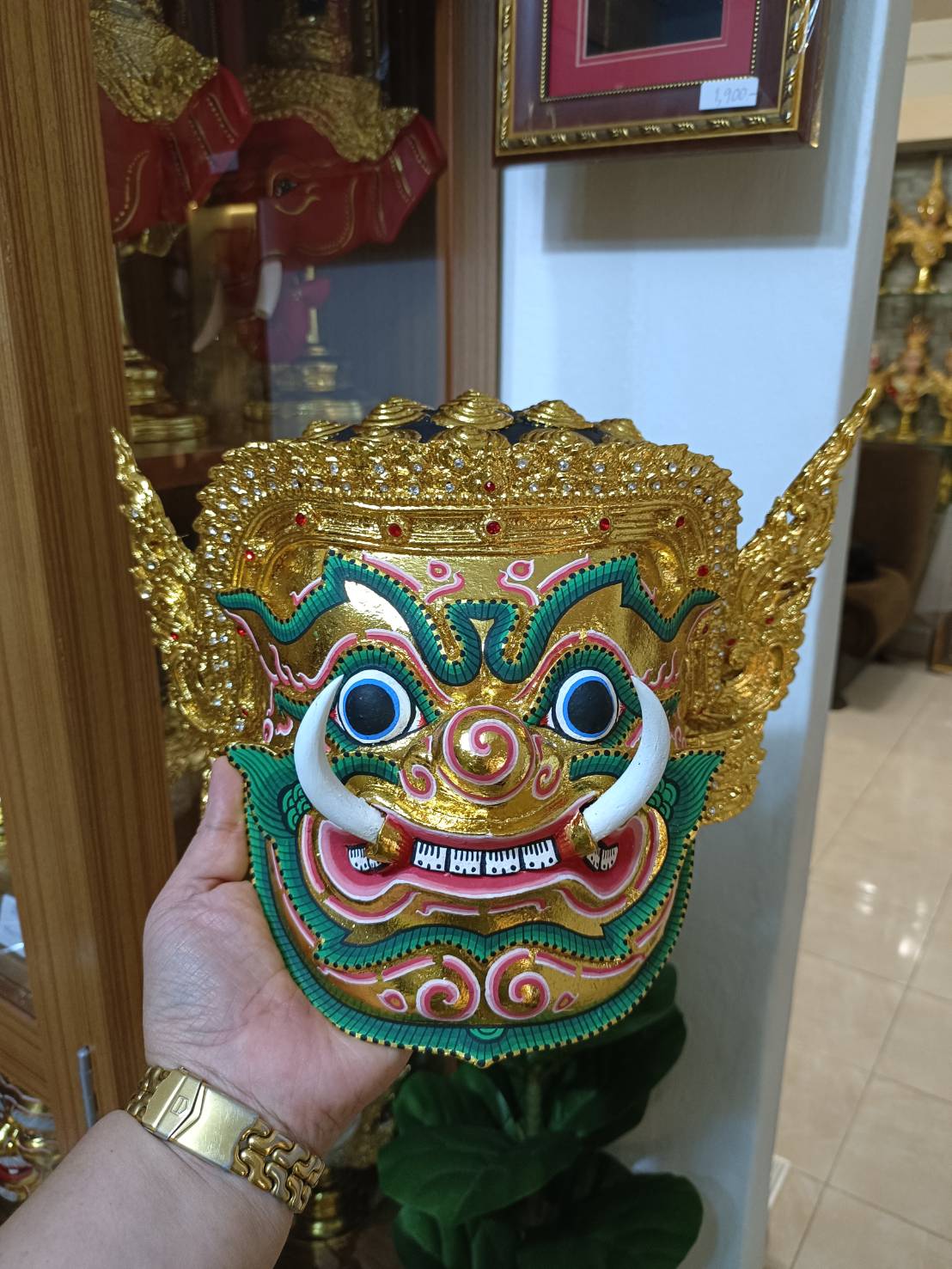 หัวโขน ยักษ์ (หน้าทอง) ขนาดครอบครึ่งซีก สำหรับแขวนผนัง