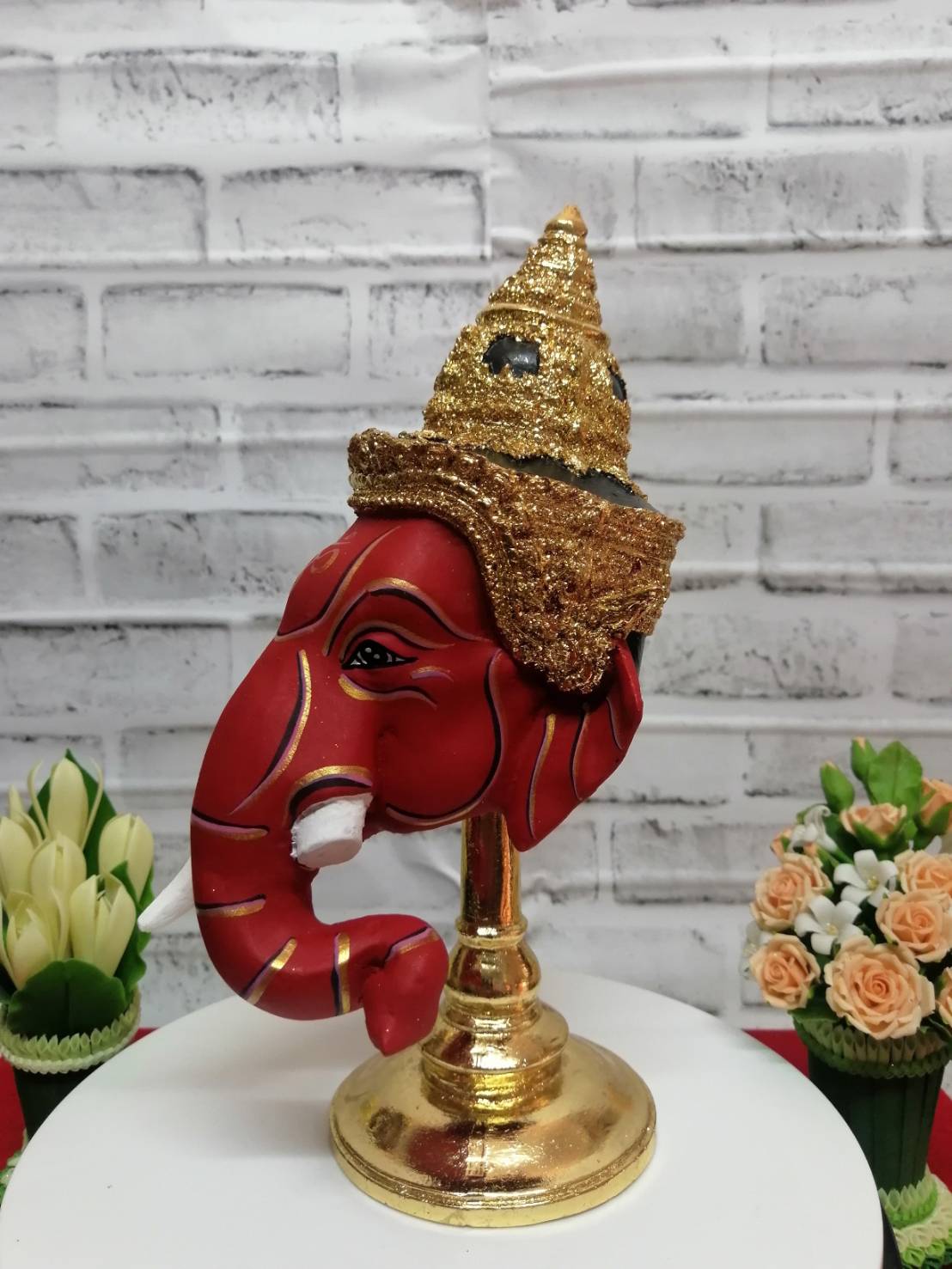 เศียรครู พระพิฆเนศ ขนาด 5 นิ้ว พร้อมฐานทอง (งานเรซิ่น) ทองเค