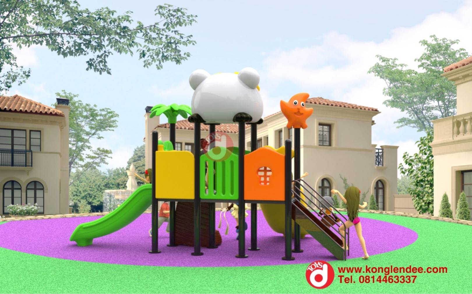 เครื่องเล่นสนาม ชุุดหมีแพนด้าสไลเดอร์คู่