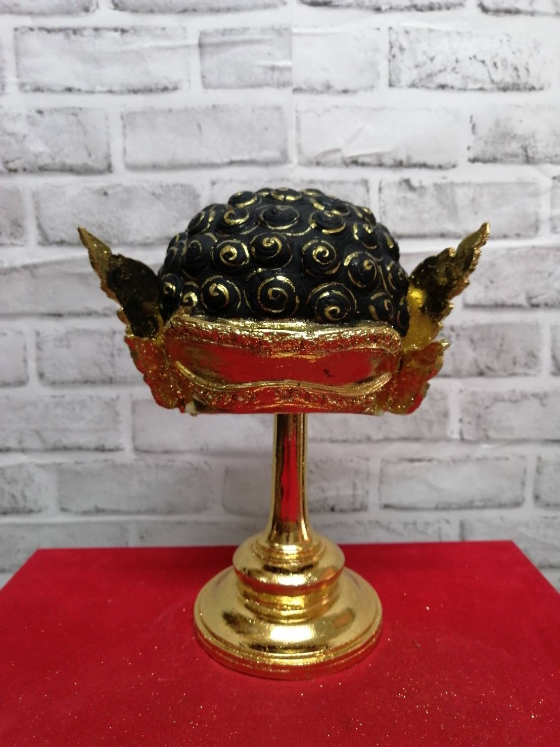 เศียรครู พระพิราพ (สีน้ำตาล) ขนาดผลส้มโอ พร้อมฐานปิดทอง