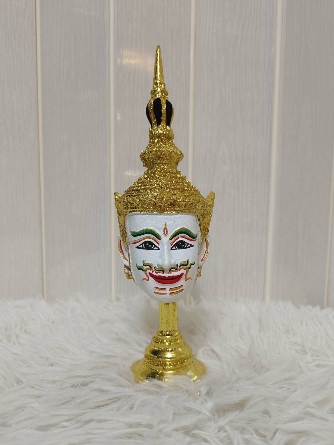 หัวโขน เศียรครู พระอิศวร ขนาดเล็ก กว้าง 3.8 นิ้ว พร้อมฐานปิดทอง