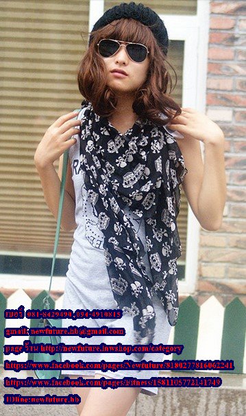 b002ผ้าพันคอ ผ้าคลุมไหล่ ผ้าพันคอแฟชั่น ลายกะโหลก