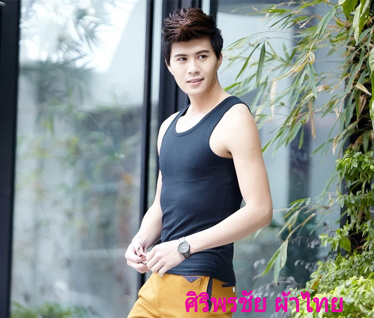 เสื้อผู้ชายคลาสสิกกล้าม ใส่แล้วท็อปส์เพียวสีขาวดำ หยุ่นผ้าฝ้ายไลคร่าเสื้อยืดเสื้อกล้าม เสื้อยืดเกาหลีคอวีชาย ดำ