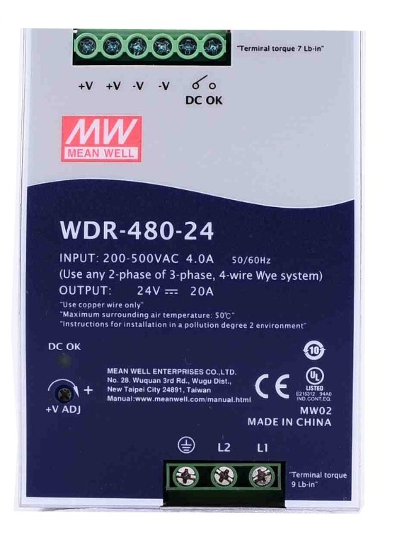 POWER SUPPLY WDR-480-24 480W MEANWELL พาวเวอร์ซัพพลาย 20A 24VDC
