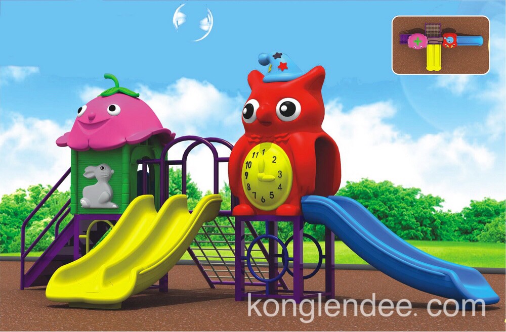 เครื่องเล่นสนาม ชุดอาวล์คล็อกแอนด์ฟลาวเวอร์ฮัทสไลด์ เครื่องเล่นสนามบ้านน้อยนกฮู่