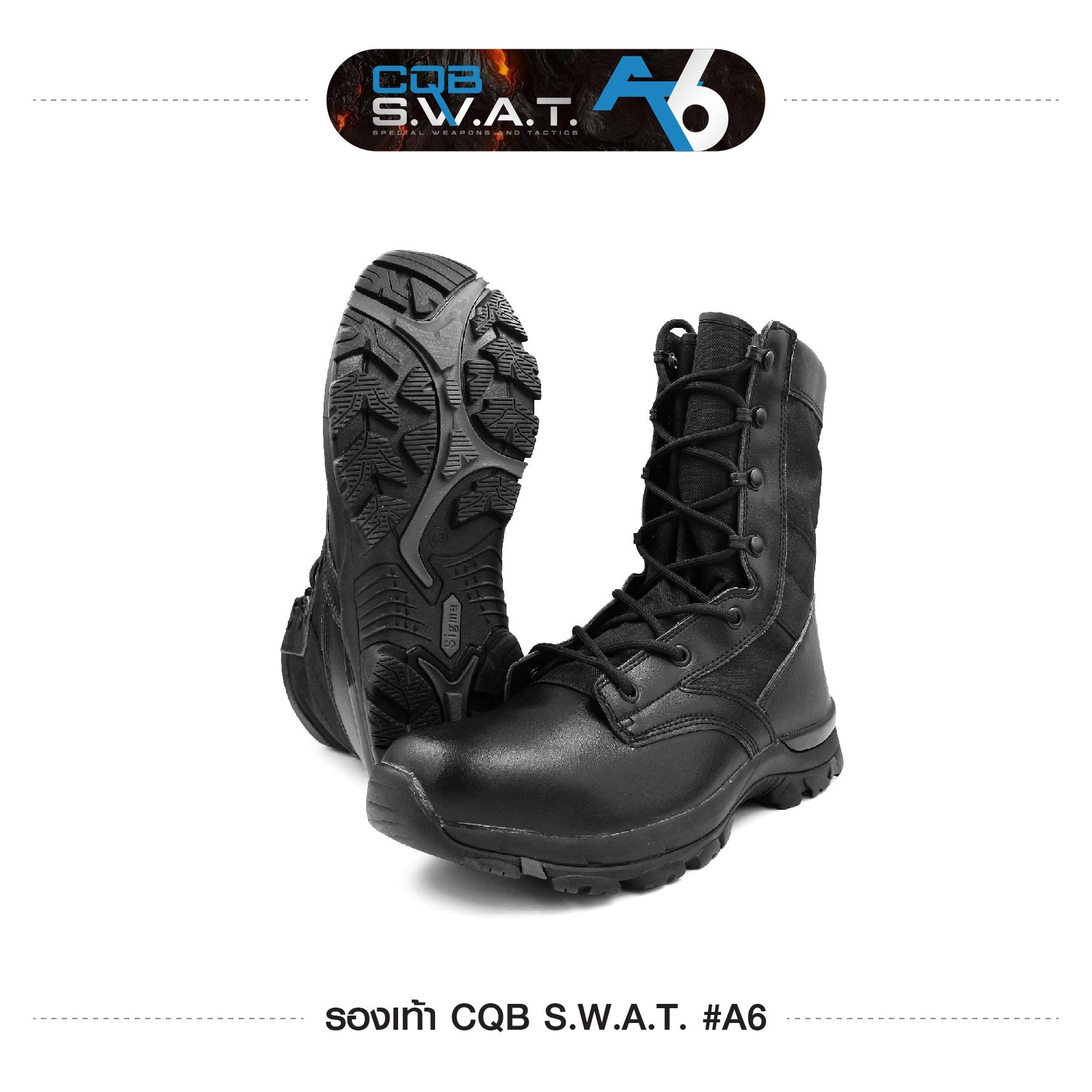 New. รองเท้า CQB SWAT A6 รุ่นใหม่ล่าสุด - ผลิตจากผ้า Microfiber มีน้ำหนักเบา - น้ำหนักข้างละ 370 กรัมเท่านั้น - มีซิบด้านข้าง สวมใส่สบาย ถอดออกง่าย - พื้นรองเท้า ดีไซด์ใหม่ - ความสูงรองเท้า 9" ไซส์ 38 39 40 41 42 43 44 45 46 - สีดำ เท่านั้น
