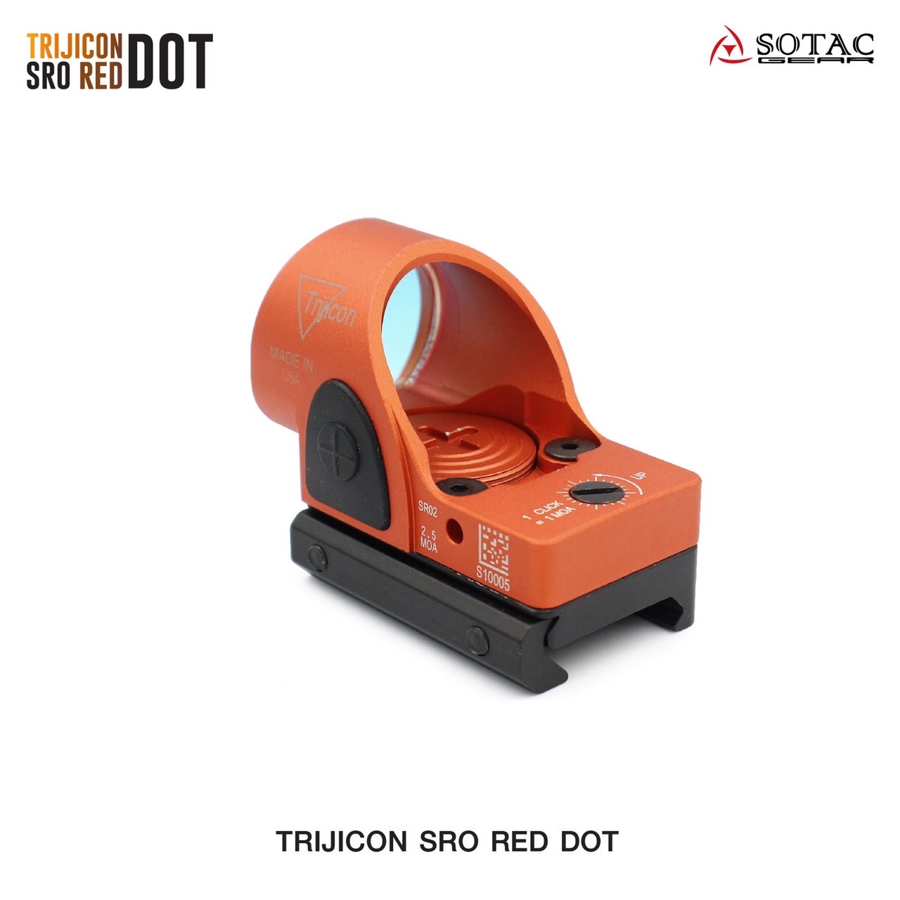 New.Trijicon SRO Red Dot ผลิตจากวัสดุ Aluminum ทำผิว hard anodized ขนาด 2.5 MOA Dot Red dot สีแดง คมชัด รูปร่างขนาดเล็ก Low Profile มาพร้อมขาจับ mount แบบ 20 มม. และ Glock mount ( บีบีกัน ) ปรับระดับความสว่างง่าย +/- ด้านข้าง Battery : 1*CR2032 (แถมมา) แถ