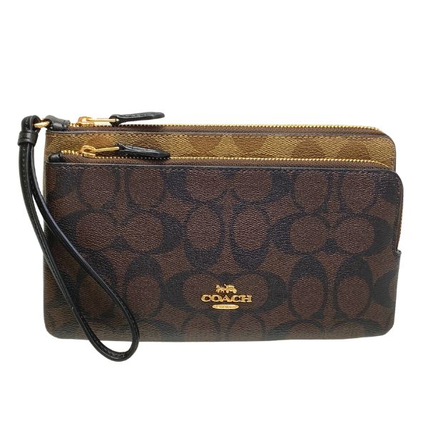 กระเป๋า Coach แท้ รุ่น C7313 DOUBLE ZIP WALLET IN BLOCKED SIGNATURE CANVAS