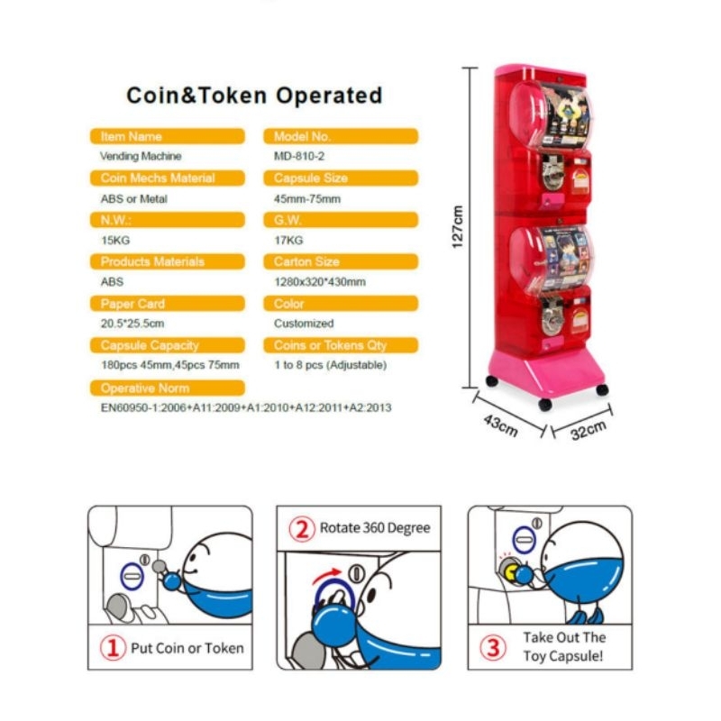 ตู้กาชาปองหยอดเหรียญ Ciot ตู้ไข่หมุน ขายสินค้าที่ระลึก ของฝาก เหมาะตั้งตามคาเฟ่ ที่ท่องเที่ยว ห้าง ตลาด ไม่ต้องใช้ไฟฟ้า