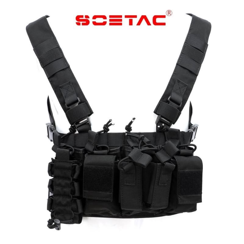 ✴✴ D3 Chest Rig ✴✴ - ผลิตจากผ้า Cordura 500D กันน้ำ - น้ำหนักเบา เพียง 0.45 kg ใส่สบาย - มีช่องใส่แม็กกาซีนปืน M4/M16 ได้มากถึง 4 ช่อง - มีช่องใส่ แม็กกาซีนปืนสั้น/ไฟฉาย ได้ 2 ช่อง - มีกระเป๋าเอนกประสงค์ 3 ช่อง - Quick Release
