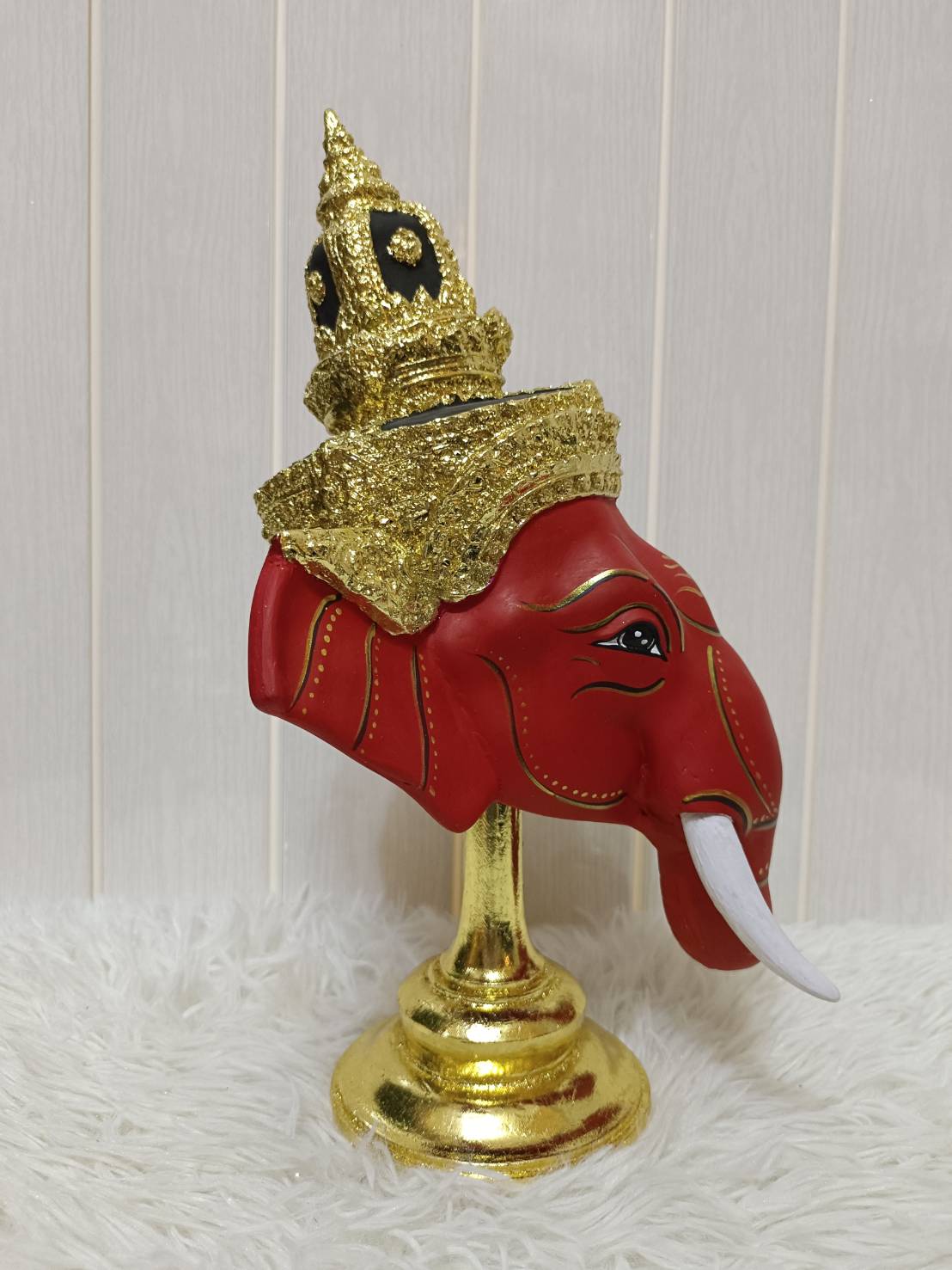 เศียรครู พระพิฆเนศ (สีแดง) ขนาดผลส้มโอ พร้อมฐานปิดทอง