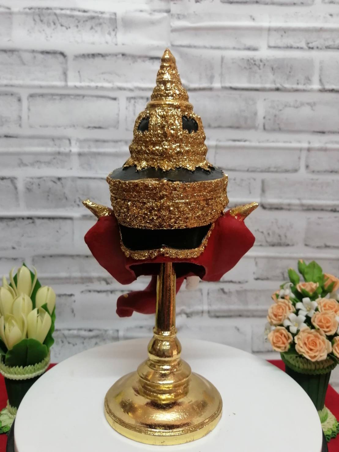 เศียรครู พระพิฆเนศ ขนาด 5 นิ้ว พร้อมฐานทอง (งานเรซิ่น) ทองเค