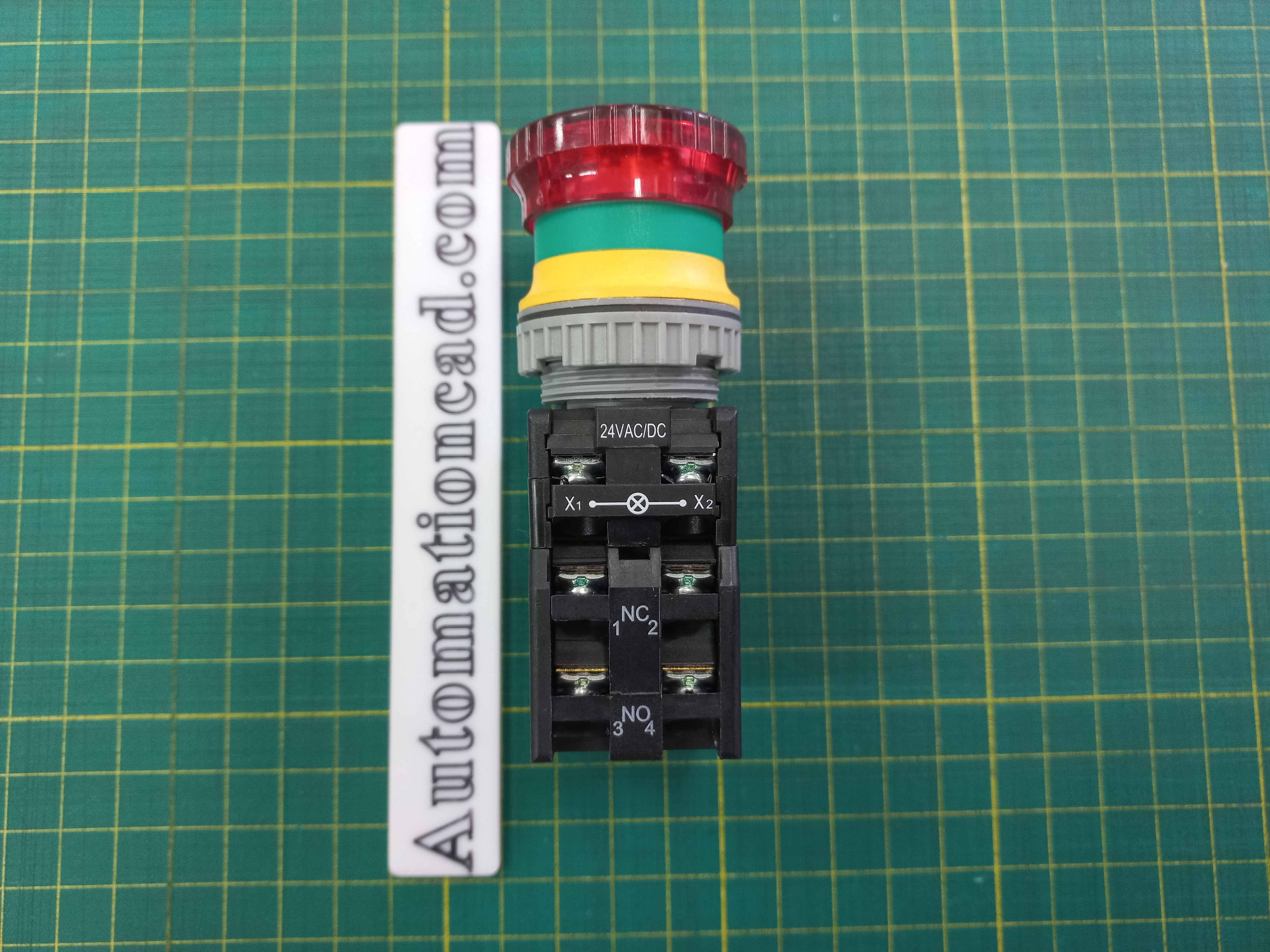 ปุ่มกดมีแลมป์ LED สีแดง Push Button Switch 1NO,1NC รู 30 mm ไฟ 24V AC/DC