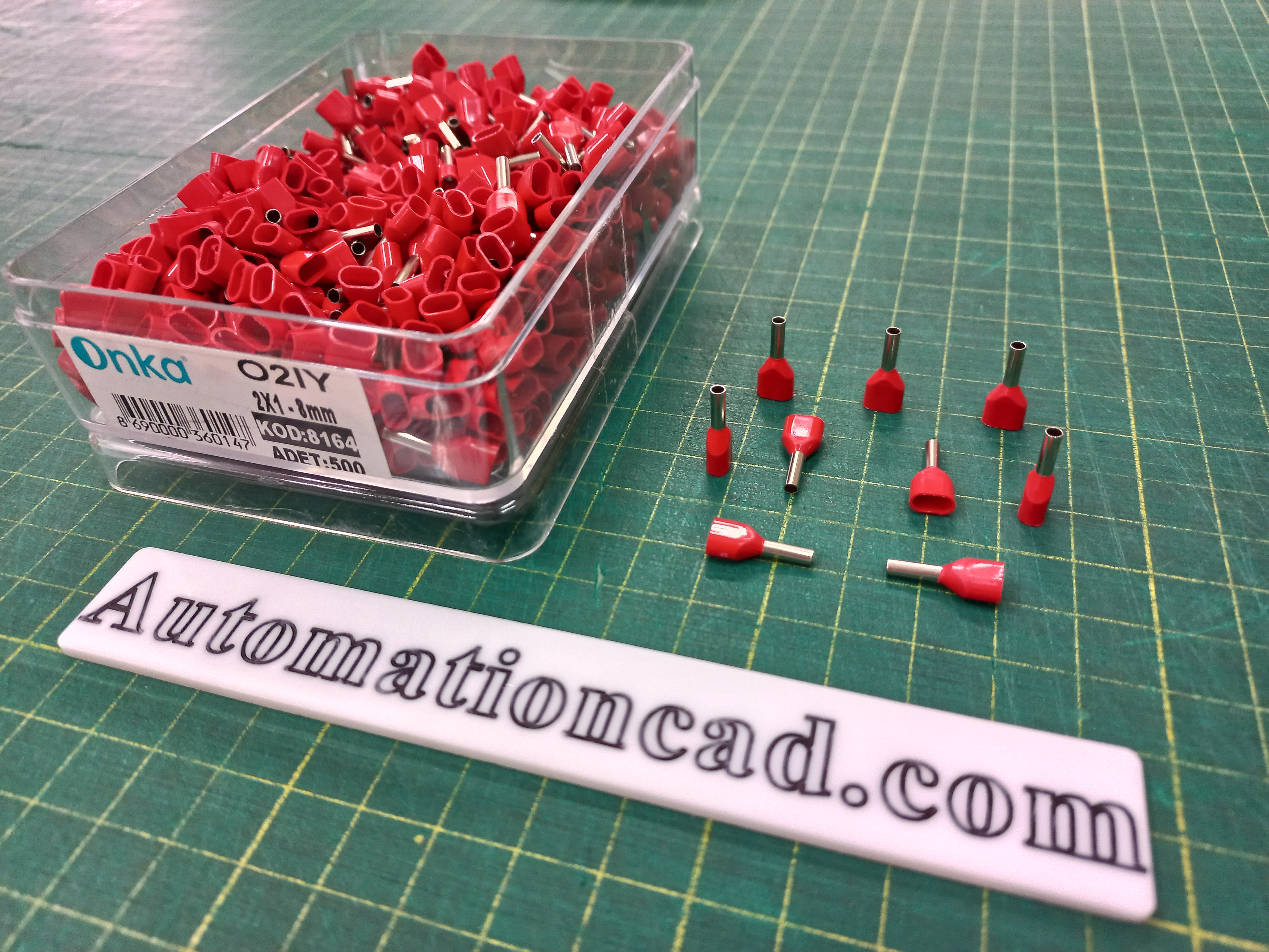 หางปลาคอร์เอ็น แบบคู่หุ้ม สีแดง ONKA-8164 ใช้กับสาย 1.0 sq.mm ข้อต่อย้ำปลายสาย หางปลา Twin