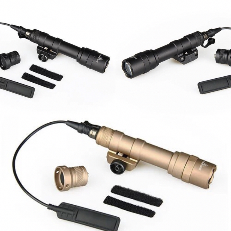 ไฟฉายติดปืน รุ่นM600 ระดับความสว่าง 400 Lumen มาตรฐานกันน้ำระดับ IP7 (กันน้ำลึก1เมตร นาน30นาที) มาพร้อมหางหนูในชุด ใช้ถ่านขนาด CR123A จำนวน2ก้อน(ใส่จากด้านหัว) สีดำและสีทราย