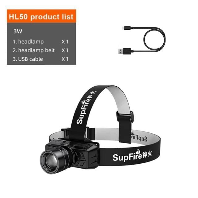 💥💥 สินค้าใหม่ เข้ามาแล้วคะ 💥💥 🔥🔥 ไฟฉายคาดหัว Supfire HL50 ( Zoomable Head lamp ) ♦ ตัวเรือนผลิตจาก Plastic ABS ทนทาน ♦ หลอด LED ขนาด 3W ♦ ความสว่างสูงสุด 300 Lumens ♦ ระยะส่องสว่า