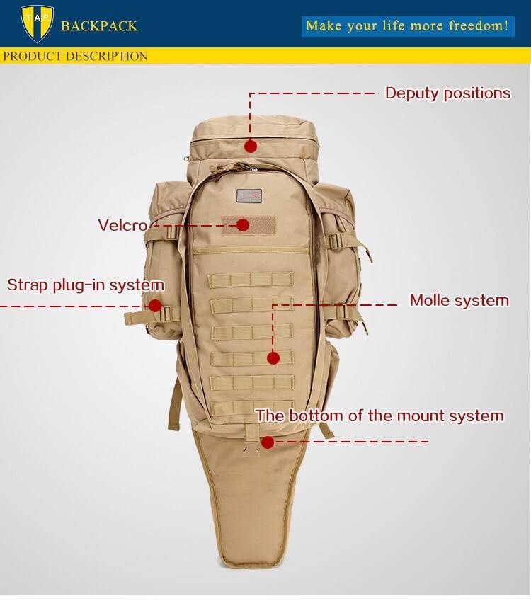 New.9.11 Tactical ยุทธวิธีกระเป๋าเป้สะพายหลัง ไนลอนที่มีคุณภาพสูงกันน้ำ กีฬาล่าสัตว์ตั้งแคมป์ ใส่ได้ทั้งปืนยาวทุกชนิด / ทั้งสัมภาระ ขนาด ด้านหน้ายาว 60 ซม. ด้านหลังมีความยาว 100 ซม. สีดำ สีทราย ลายดิจิตอนทราย ราคาพิเศษ