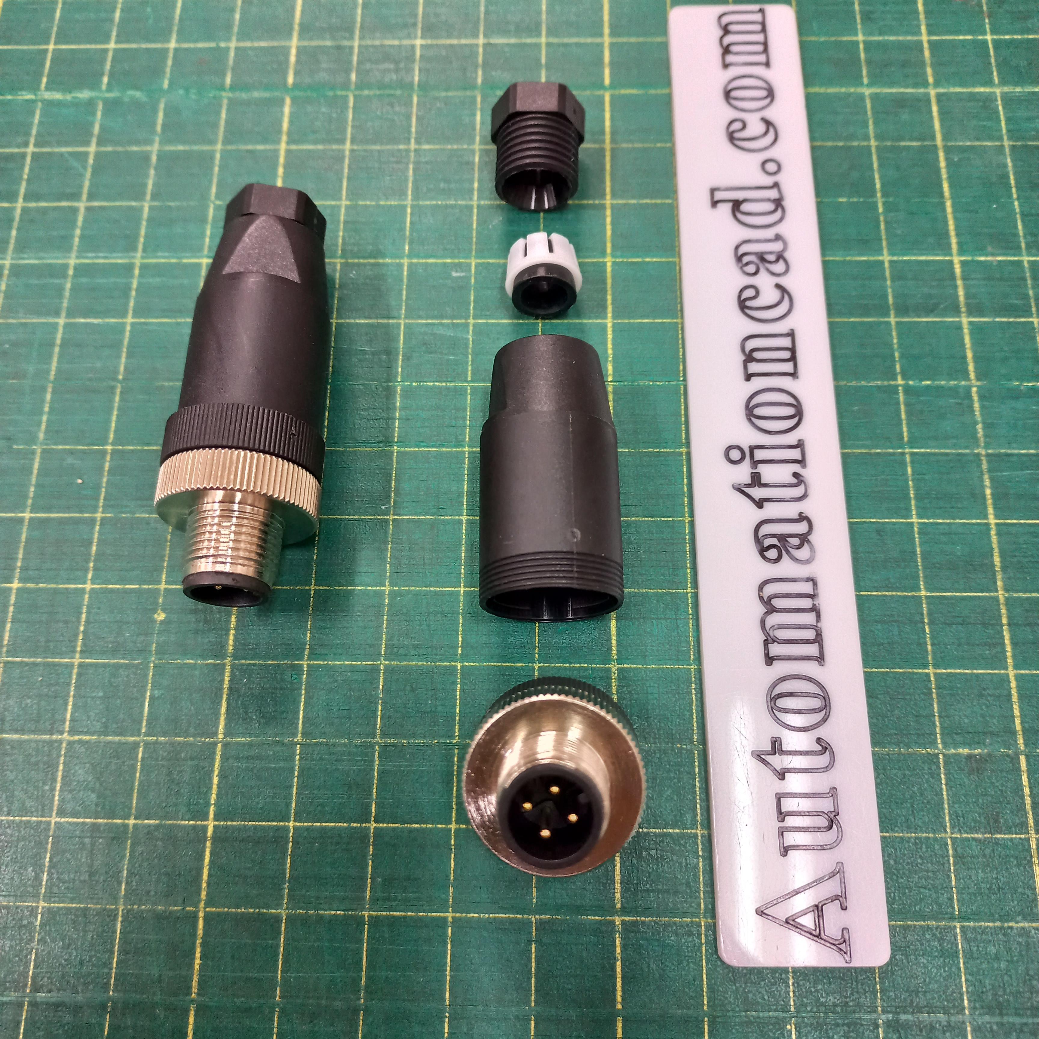 หัวคอนเนคเตอร์ M12 4Pins แบบตรง ตัวผู้ Connector