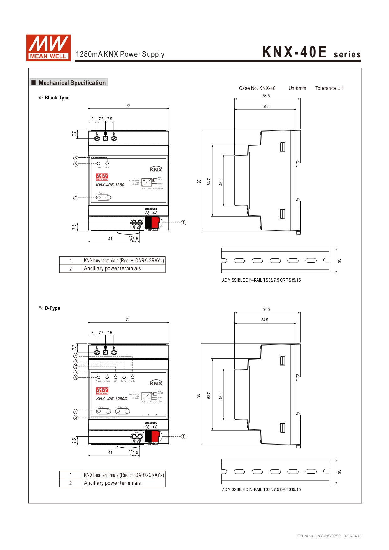 สวิทช์ชิ่งพาวเวอร์ซัพพลาย Meanwell KNX-40E-1280 POWER SUPPLY 40W 30V 1.28A