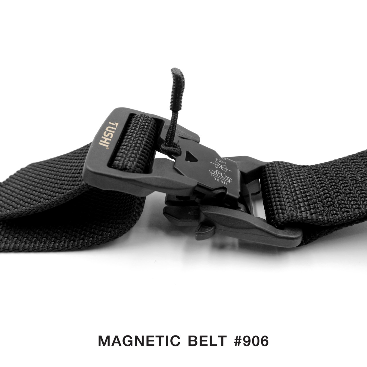 Magnetic belt #906 หัวเข็มขัดเป็น Polymer ฝังแม่เหล็ก ใช้งานง่าย หัวล็อคไว ปลดล็อคไว แค่ดึงเชือก สายผลิตจาก Nylon แท้ 100% สายมีความแข็ง สามารถเกี่ยวอุปกรณ์ต่างๆได้ ความยาว 125 cm. (free size) กว้าง 1.5" 3 สี ดำ เขียว ทราย ราคาส่ง