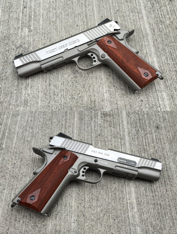 New.CoLt. 1911. Co2 cyber Gun. รางล่าง กริ๊บไม้ เฟรมเนื่อทรายเทา สไลด์เงิน ราคาพิเศษ