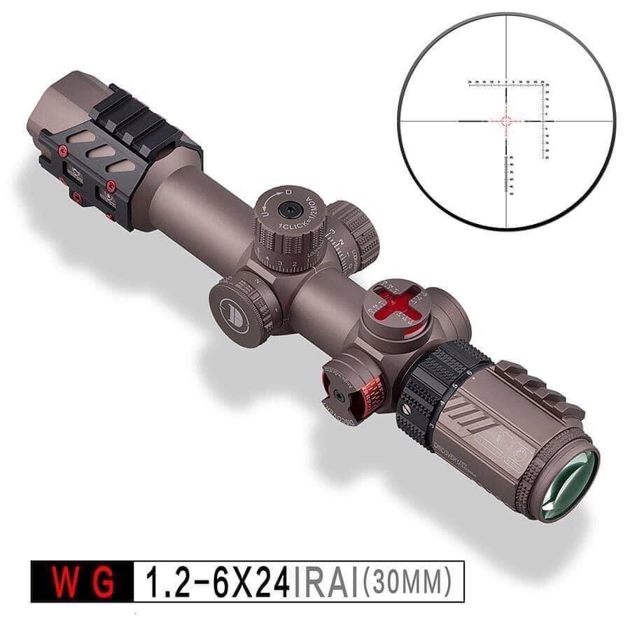 Discovery 1.2-6X24ขนาดกะทัดรัดขอบเขต1/2 MOA แก้ว Enchated Reticle ยุทธวิธีเลนส์เรืองแสงการล่าสัตว์ Riflescopes 223 PCP