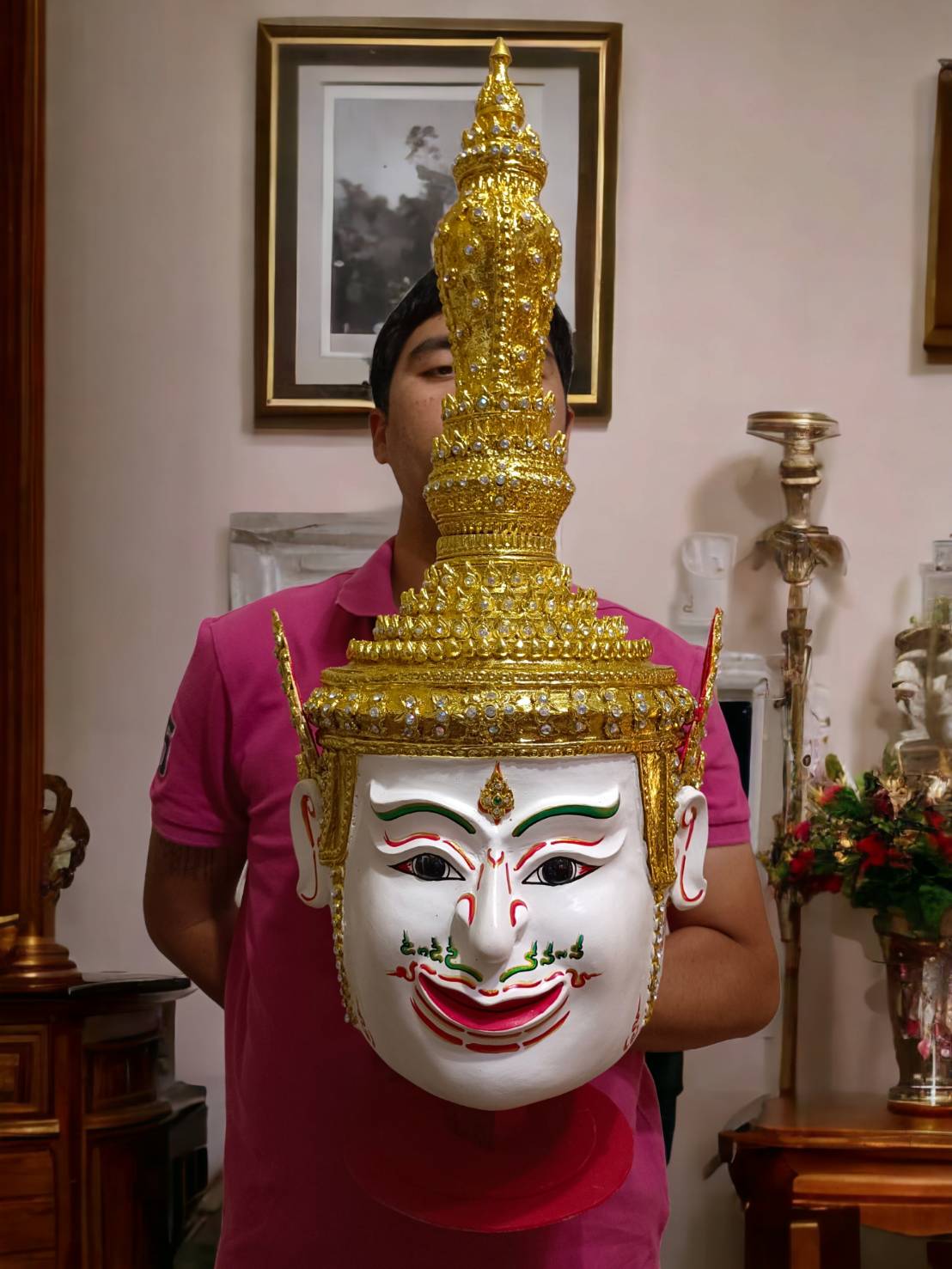 เศียรครู พระอิศวร ขนาดครอบ พร้อมฐานไม้อัดสีแดงฟรี