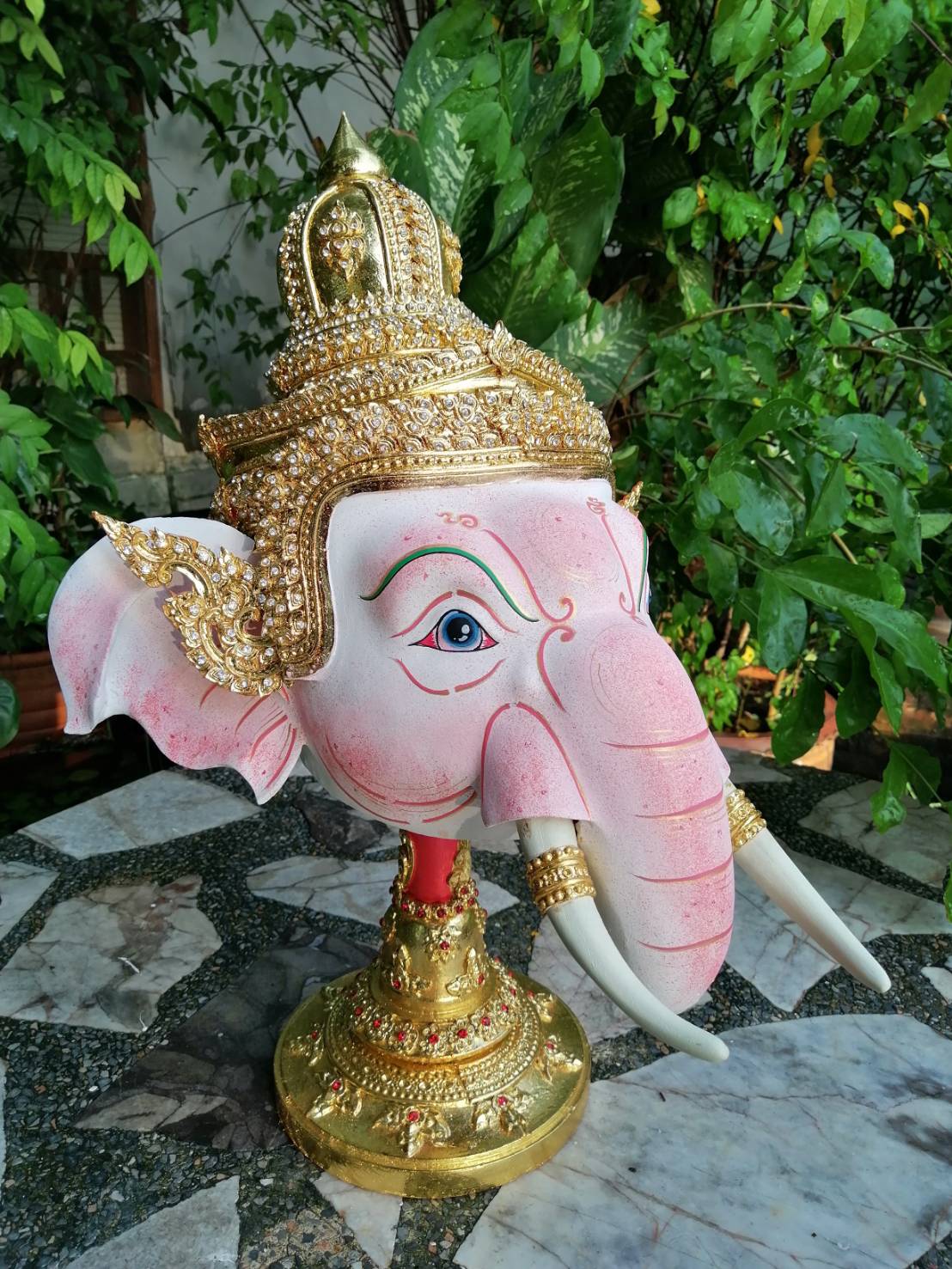 เศียรครู พระพิฆเนศ (หน้าสีชมพูอ่อน) ขนาดครอบ เกรดพรีเมี่ยม
