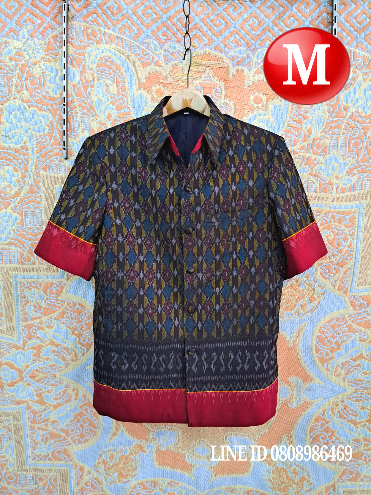 เสื้อสูทชายผ้าฝ้ายมัดหมี่แท้มัดหมี่ตีนแดงทอมือ เสื้อสูทชายฝ้ายแท้ สูทผ้าไทยชาย ซาฟารีผ้าไหมชาย สูทผ้าฝ้ายมัดหมี่ตีนแดง,สูทผ้าไทย ซาฟารีชาย ตามภาพ M