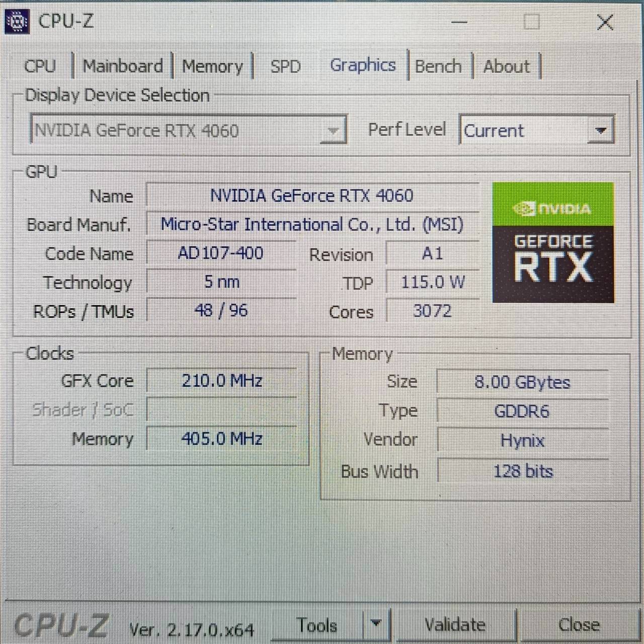 RTX 4060 MSI GDDR6 8GB 128bit ประกัน Advice 10/02/2027