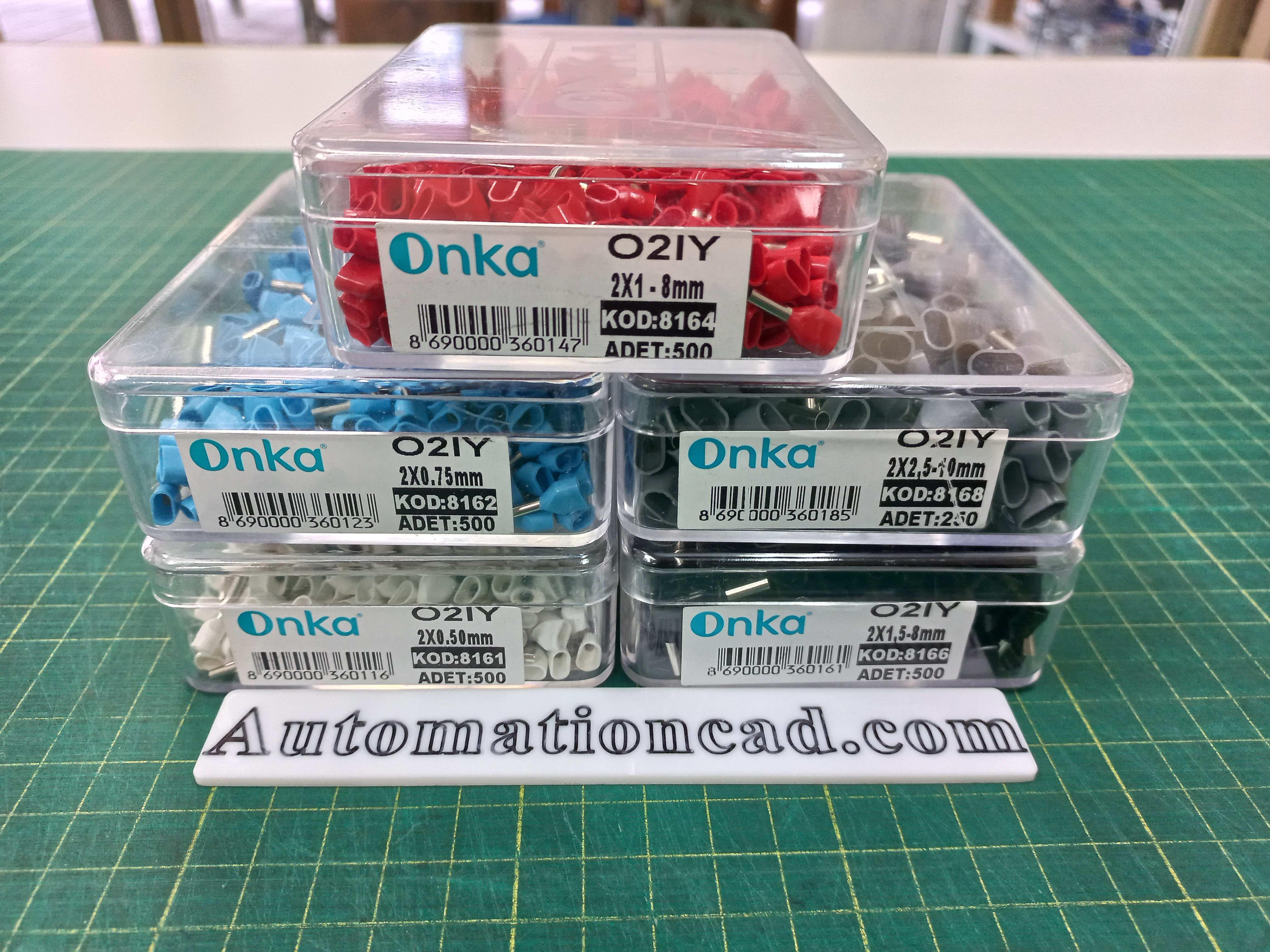 หางปลาคอร์เอ็น แบบคู่หุ้ม สีแดง ONKA-8164 ใช้กับสาย 1.0 sq.mm ข้อต่อย้ำปลายสาย หางปลา Twin