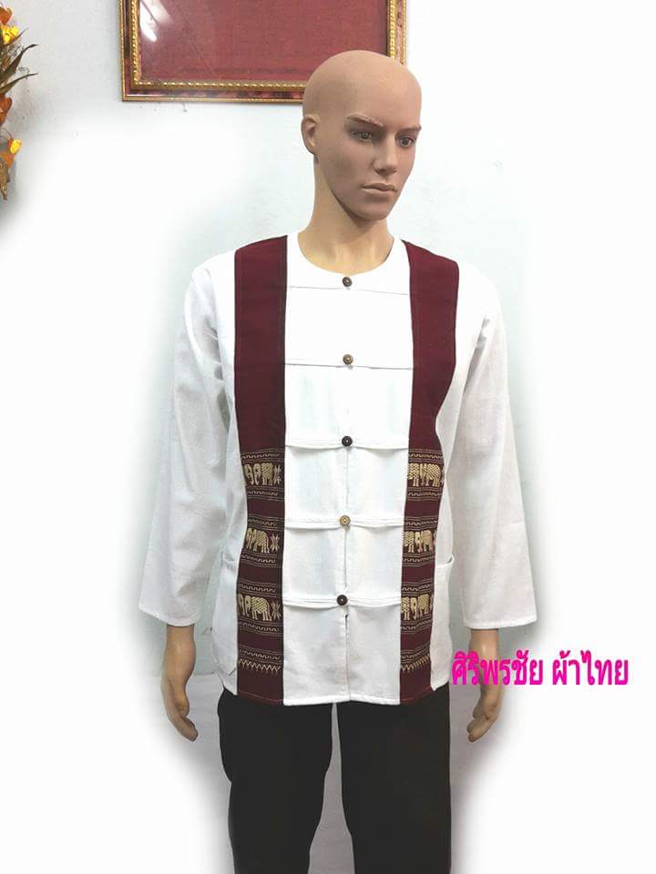 เสื้อผ้าฝ้ายชาย #เสื้อผ้าไทพื้นเมือยชายสีกรมท่าแต่งผ้าด้นมือ #เสื้อผ้าไทยชาย #เสื้อผ้าพื้นเมืองผ้าไทยชาย ขาว XXL