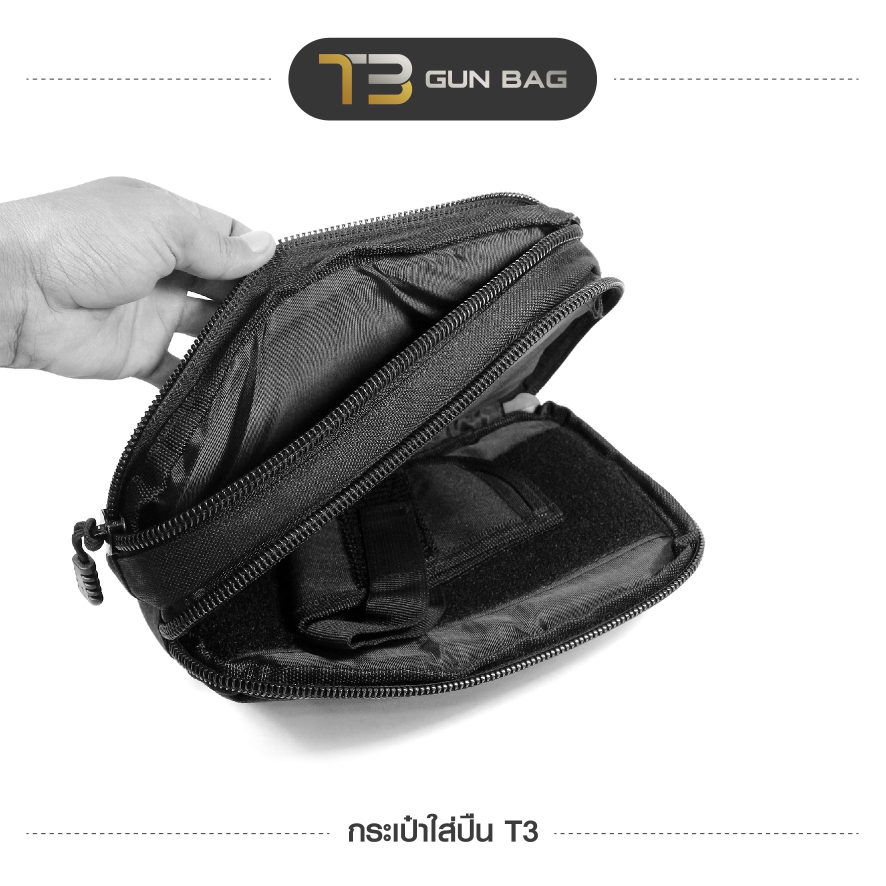 New. กระเป๋าใส่ปืนพกสั้น T3 ⚡️ผลิตจากผ้า 1000D กันน้ำได้ ⚡️ตัดเย็บปราณีต ด้านในบุฟองน้ำกันกระแทก ⚡️มีหูหิ้ว พกพาสะดวก และมีช่องใส่ของถึง 3 ช่อง ⚡️ช่องด้านหลัง มาพร้อมแผ่น velcro ขนาดใหญ่ สามารถติดซองปืนผ้า (ถอดออกได้) ⚡️
