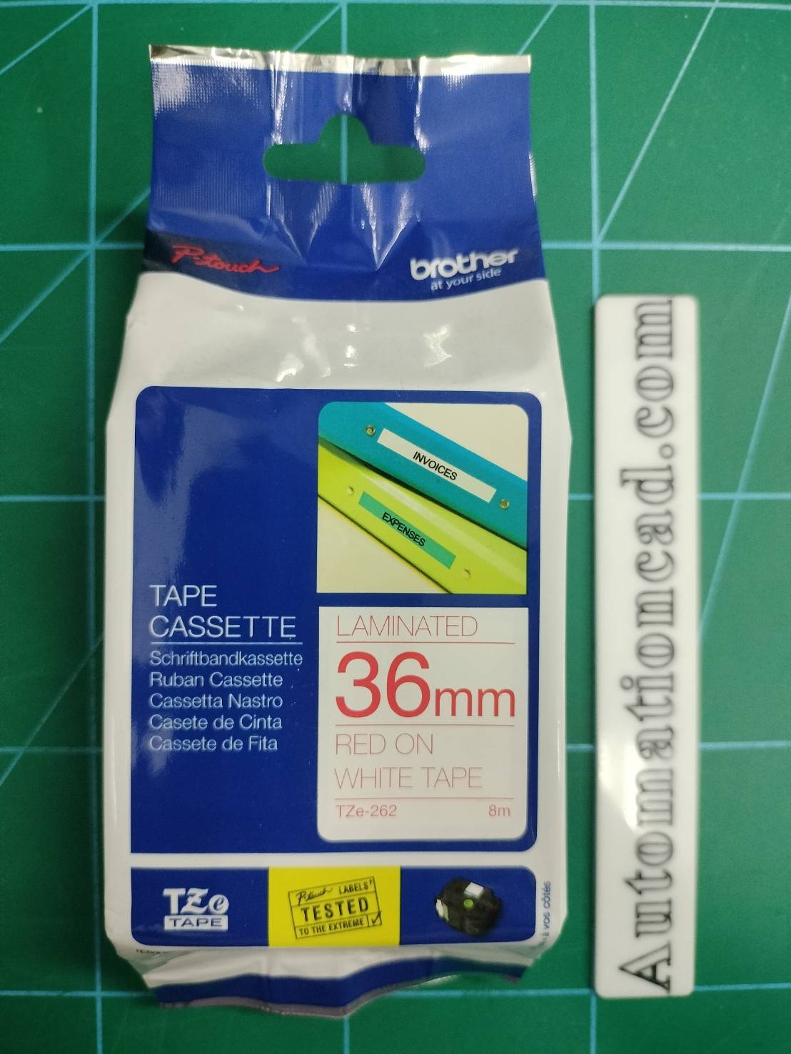 เทปพิมพ์อักษร TZE-262 ขนาด 36 มม. อักษรสีแดงพื้นขาว แบบเคลือบพลาสติก Brother