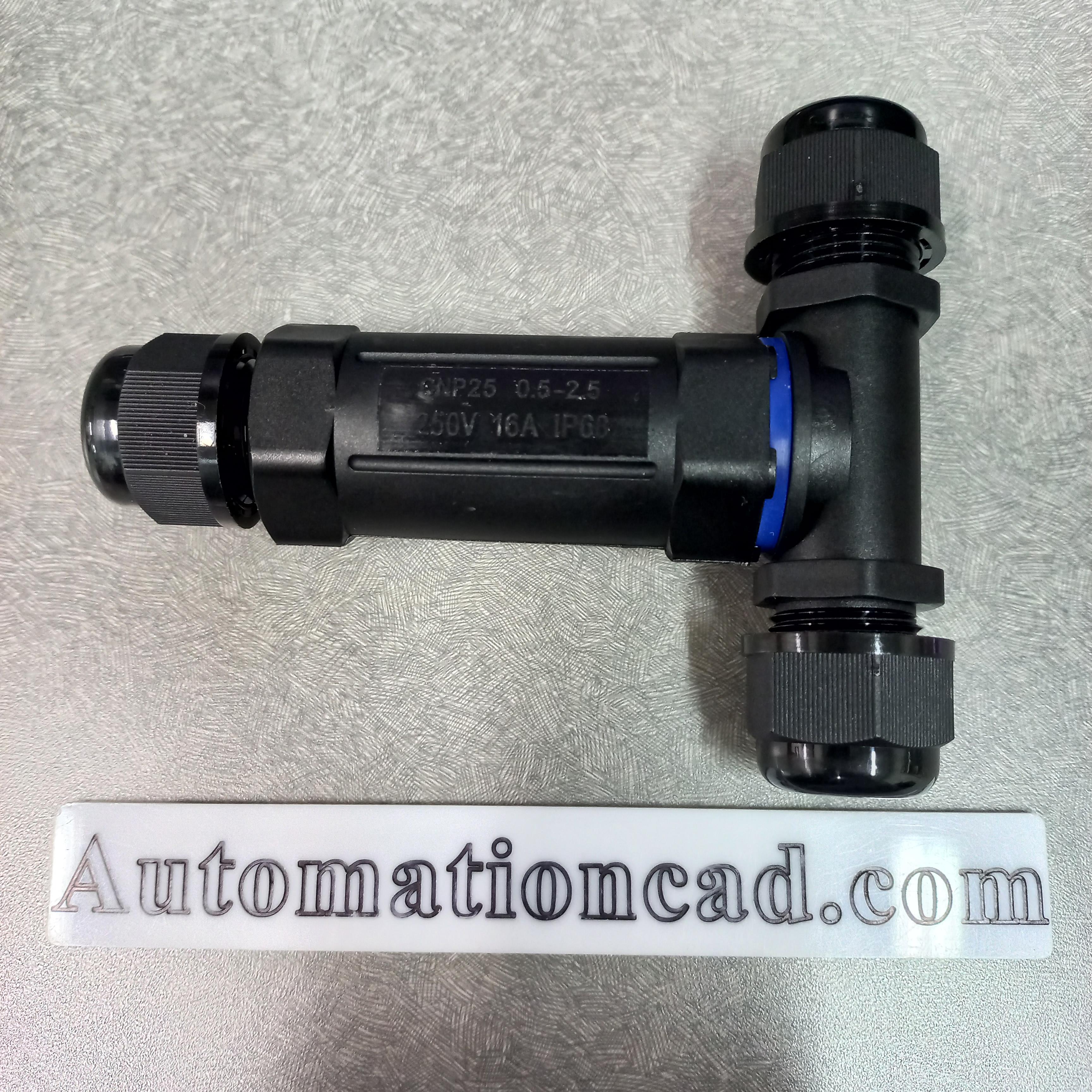 ข้อต่อสายไฟกันน้ำ แบบตัว T ใช้กับสายไฟ ขนาด 0.5 ถึง 2.5 mm² 4 เส้น แบบขันน็อต