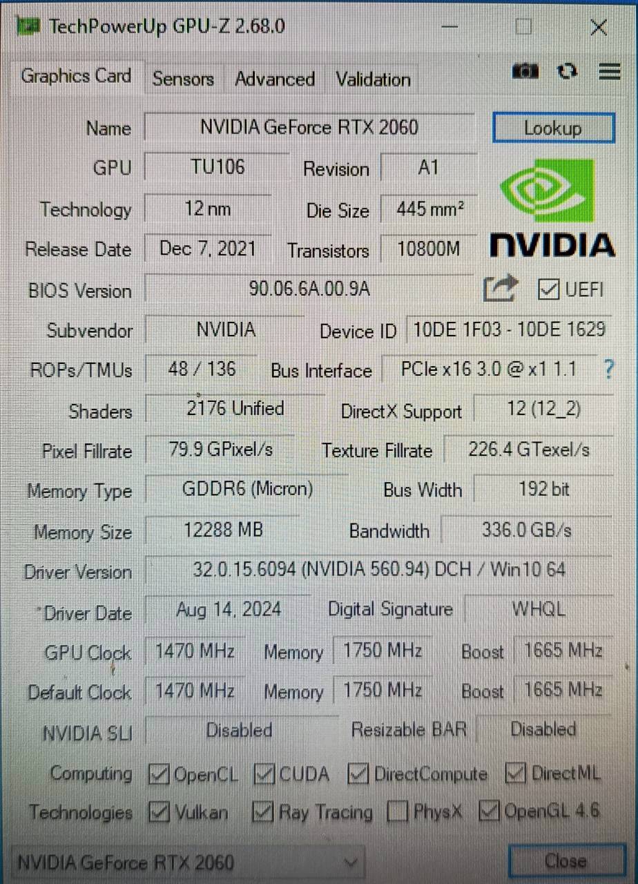RTX 2060 GDDR6 12GB 192bit ประกัน 2 เดือน