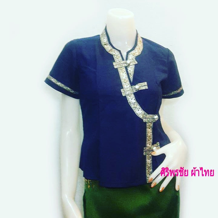 เสื้อผ้าไทยพื้นเมือง #เสื้อผ้าฝ้าย เสื้อทำงานผ้าไทย เสื้อผ้าฝ้ายสีผ้าไทยวัยรุ่นแต่งผ้าแถบสีเงิน กรมท่า