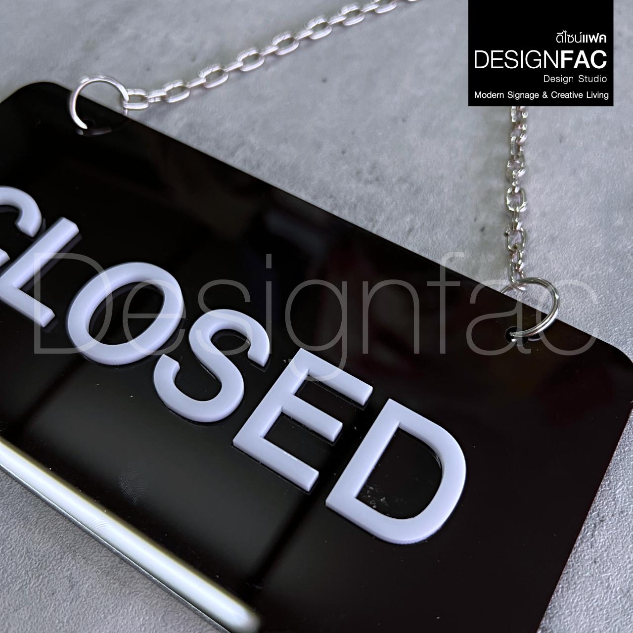 ป้ายเปิดปิดร้านอะคริลิคดำเงา OPEN CLOSED ป้ายแขวนร้าน สวยเรียบง่าย สไตล์โมเดิร์น มินิมอล ลอฟท์