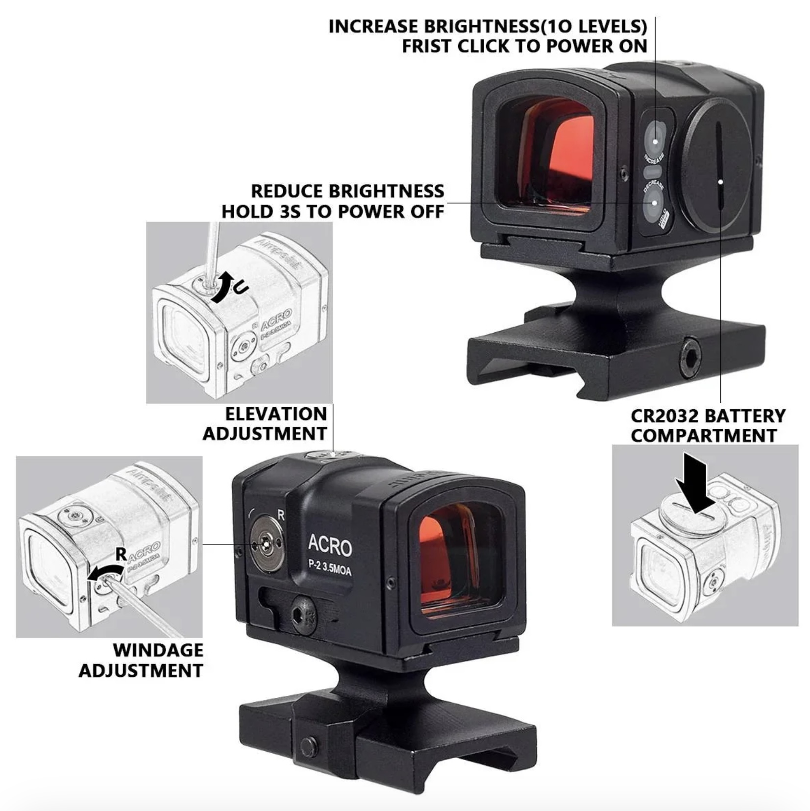 New. ดอท ACRO P2 Red Dot Reflex Sight