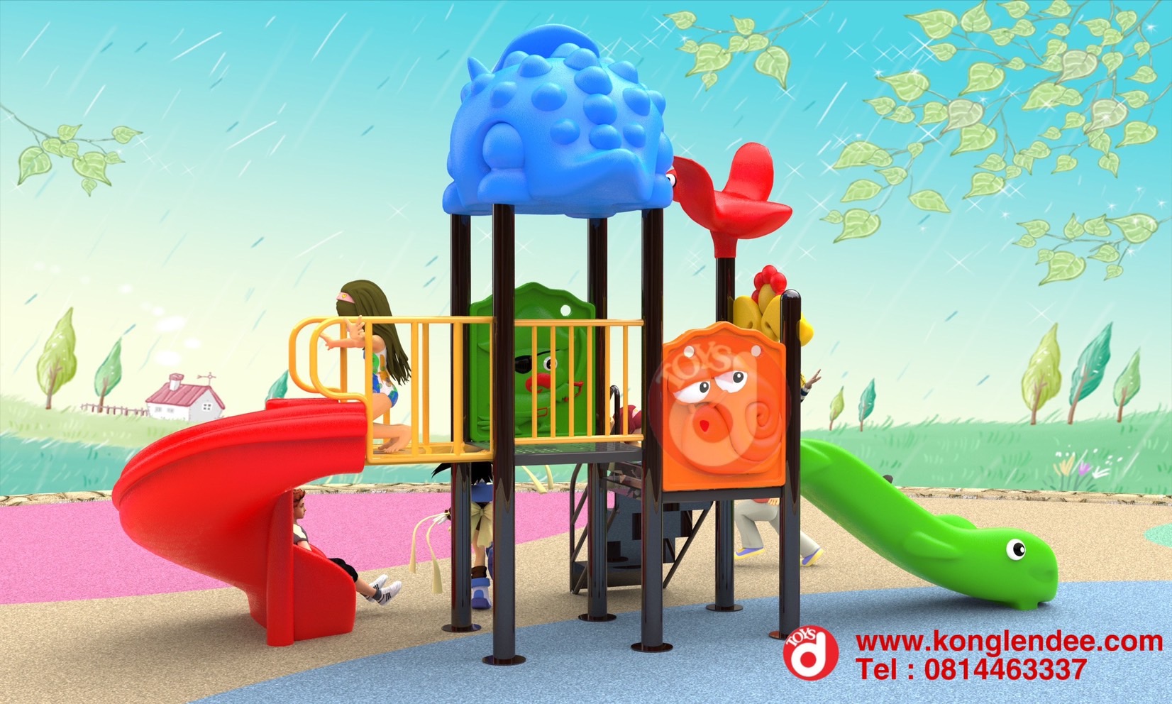 เครื่องเล่นสนาม ชุุดไดโนเสาร์สามสไลเดอร์