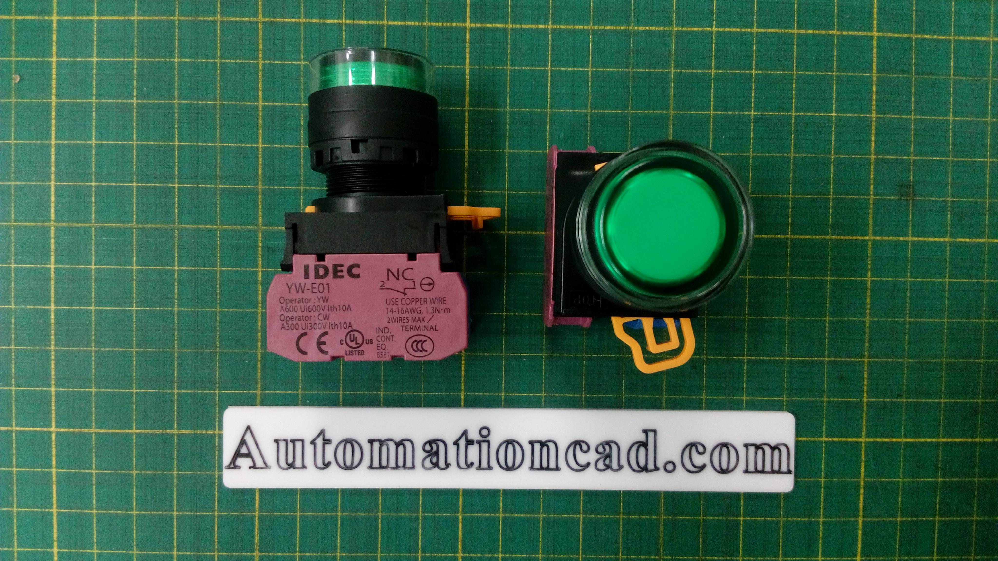 ปุ่มกดมีแลมป์ LED สีเขียว Push Button Switch 1NO/NC รู 22 mm ไฟ 24V AC/DC