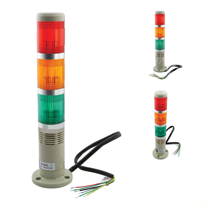 Tower Light TEND ไฟ 3 ชั้น แดง/เขียว/ส้ม แบบแป้น 50mm. 24V ไฟต่อเนื่อง-กระพริบ พร้อมออด