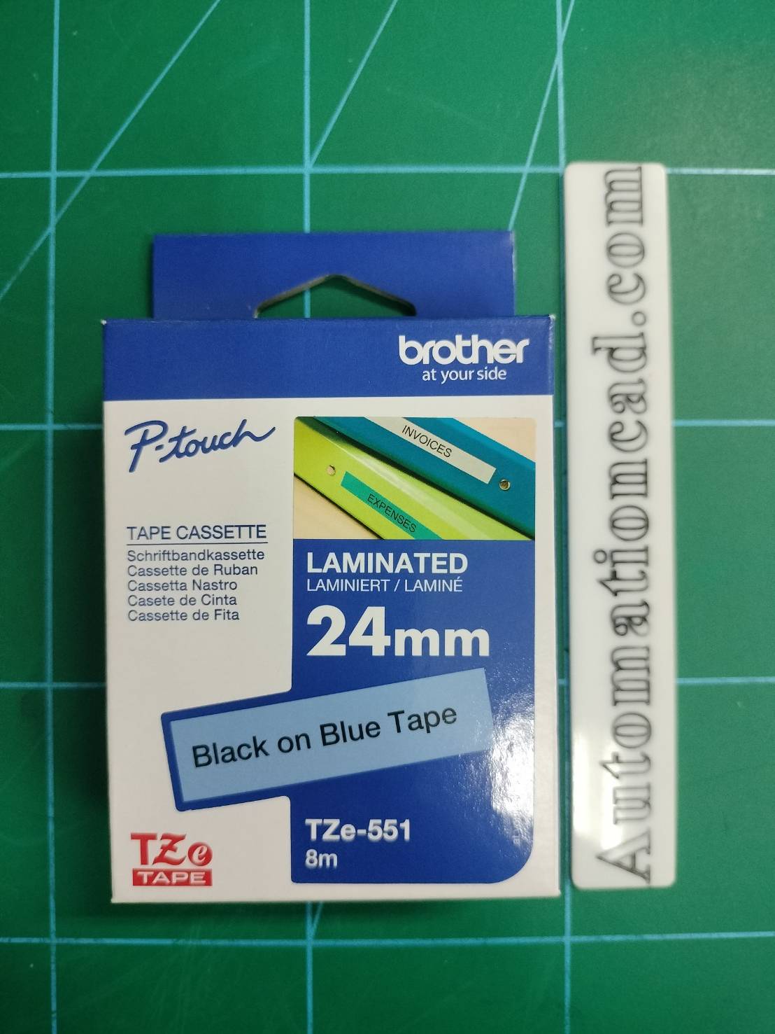 เทปพิมพ์อักษร TZE-551 ขนาด 24 มม. อักษรสีดำพื้นน้ำเงิน แบบเคลือบพลาสติก Brother