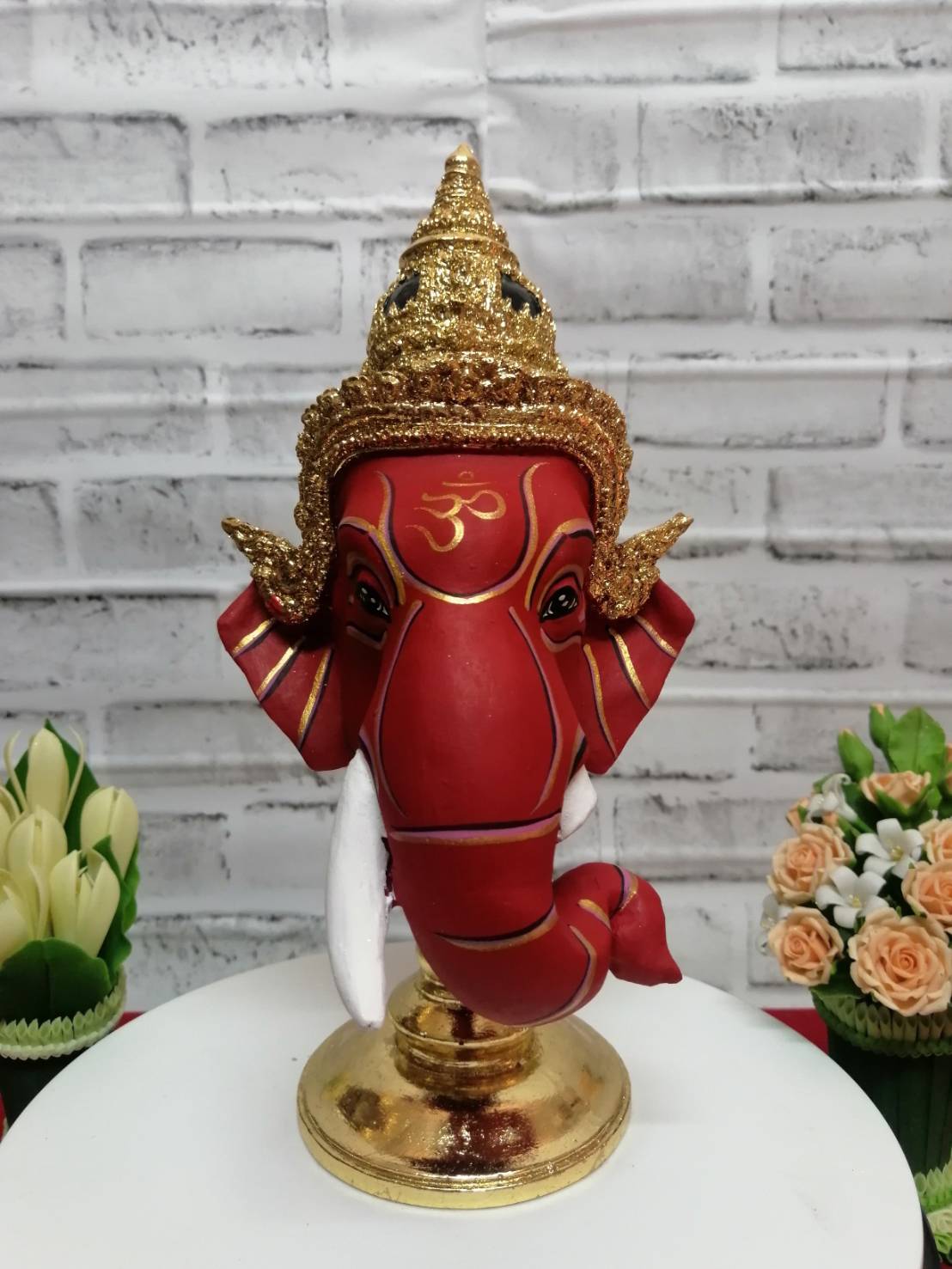 เศียรครู พระพิฆเนศ ขนาด 5 นิ้ว พร้อมฐานทอง (งานเรซิ่น) ทองเค