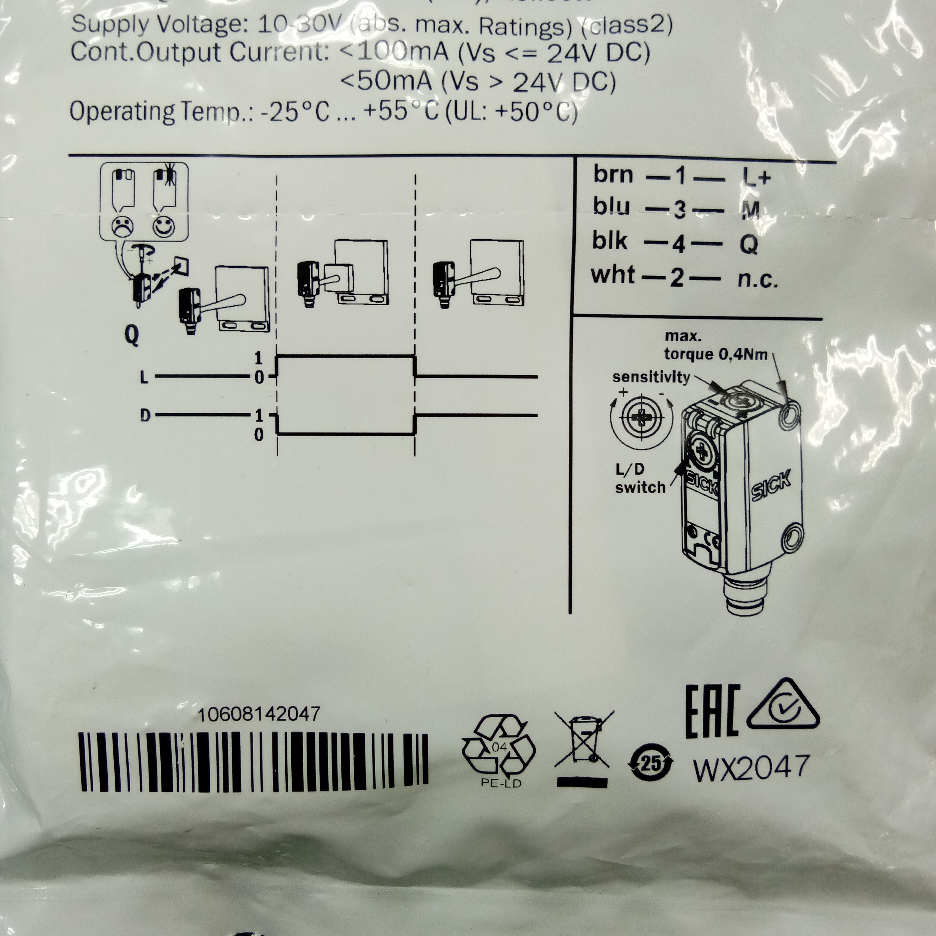 เซนเซอร์ SICK ระยะการตรวจจับ 6 m Photo Sensor Retro Reflective Mode